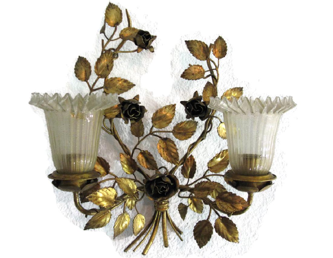 VINTAGE ITALIAN GILDED TOLE & GLASS WALL SCONCE (1 of 7)