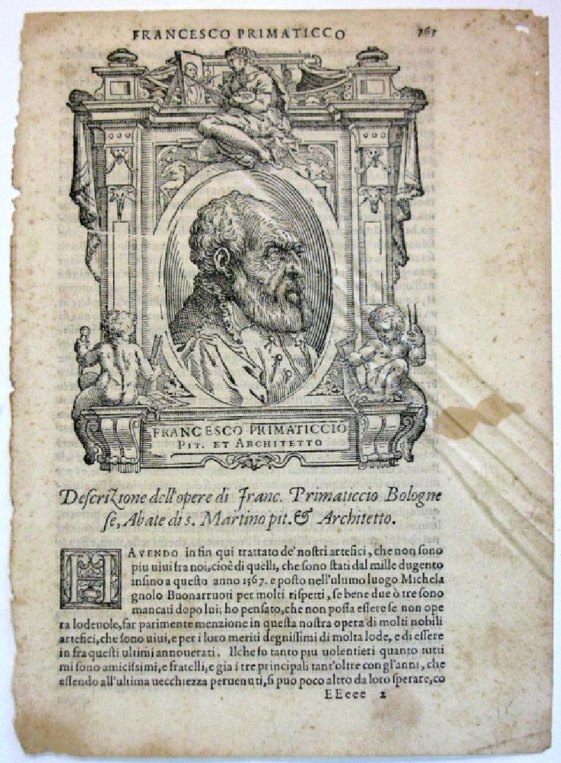16TH C ENGRAVING VASARI ON ARCHITECT PRIMATICCIO (1 of 2)