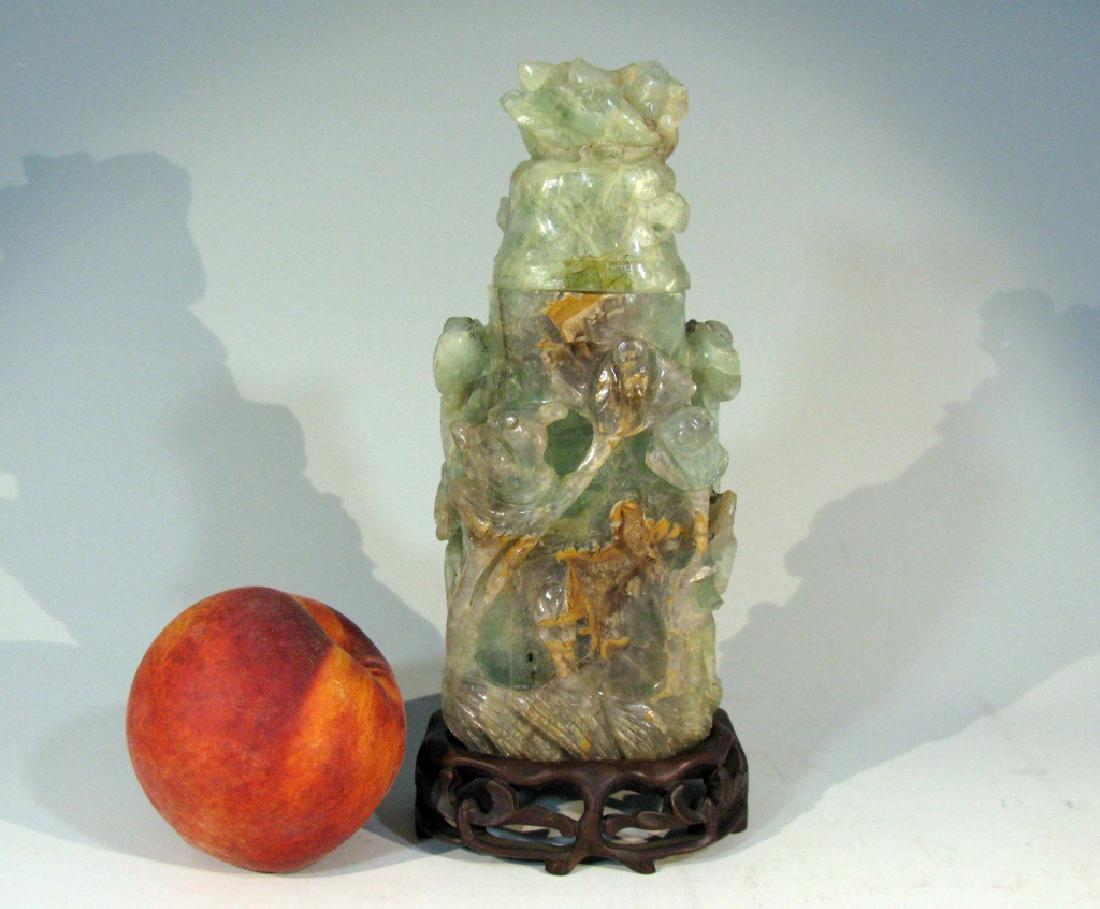 CHINESE CARVED FLUORITE LIDDED URN CENSER ON STAND (1 of 10)