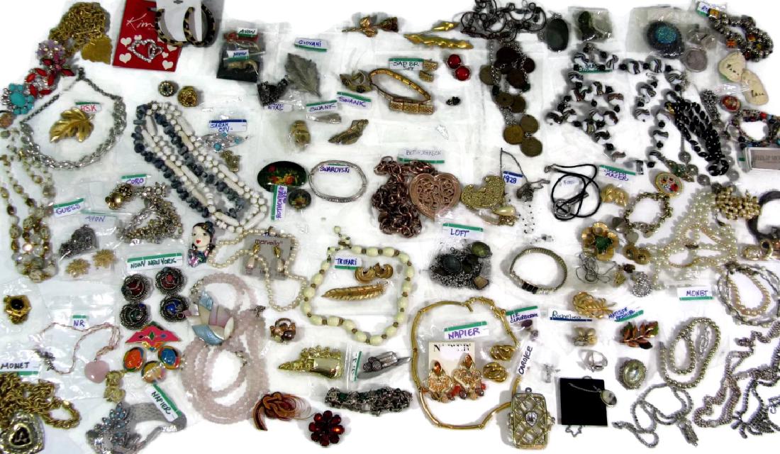 COLLECTION SIGNED COSTUME JEWELRY: Including Necklace, Bracelets, Earrings, Rings and Brooches (Pins): Trifari, Marvella, Sarah Cov, J. J., Swank, Giovanni, Monet, Matisse Renoir, Richelieu, Guess, Mony New York Button covers straight
