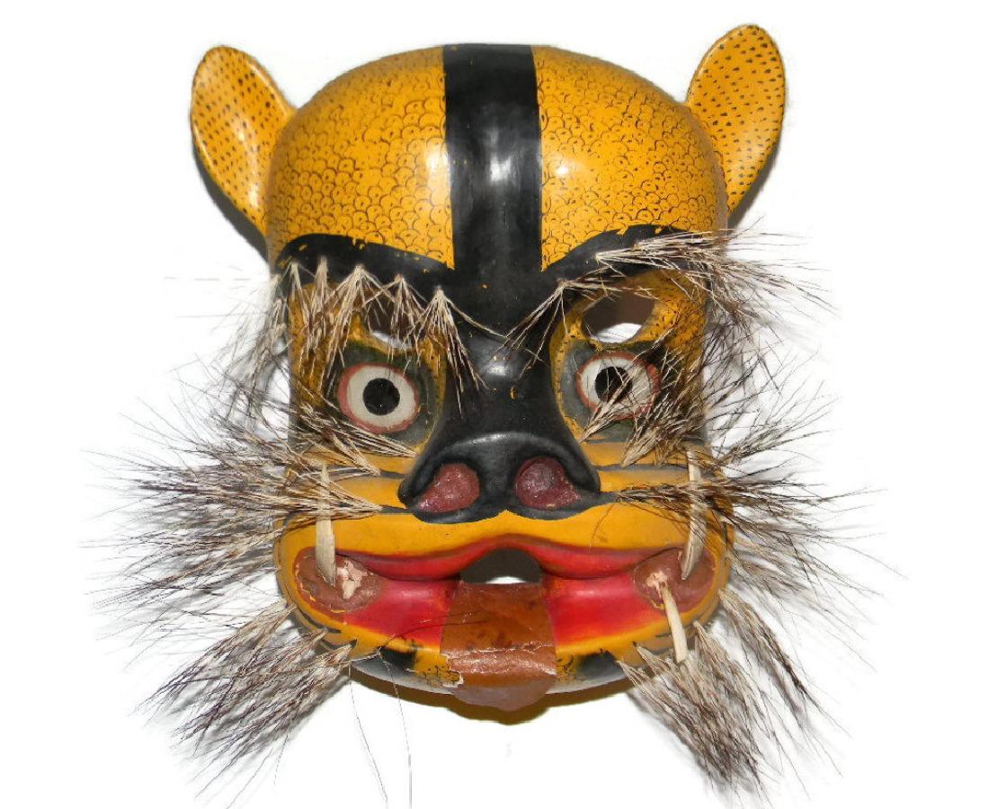 MEXICAN POLYCHROME WOOD JAGUAR DANCE MASK (1 of 10)