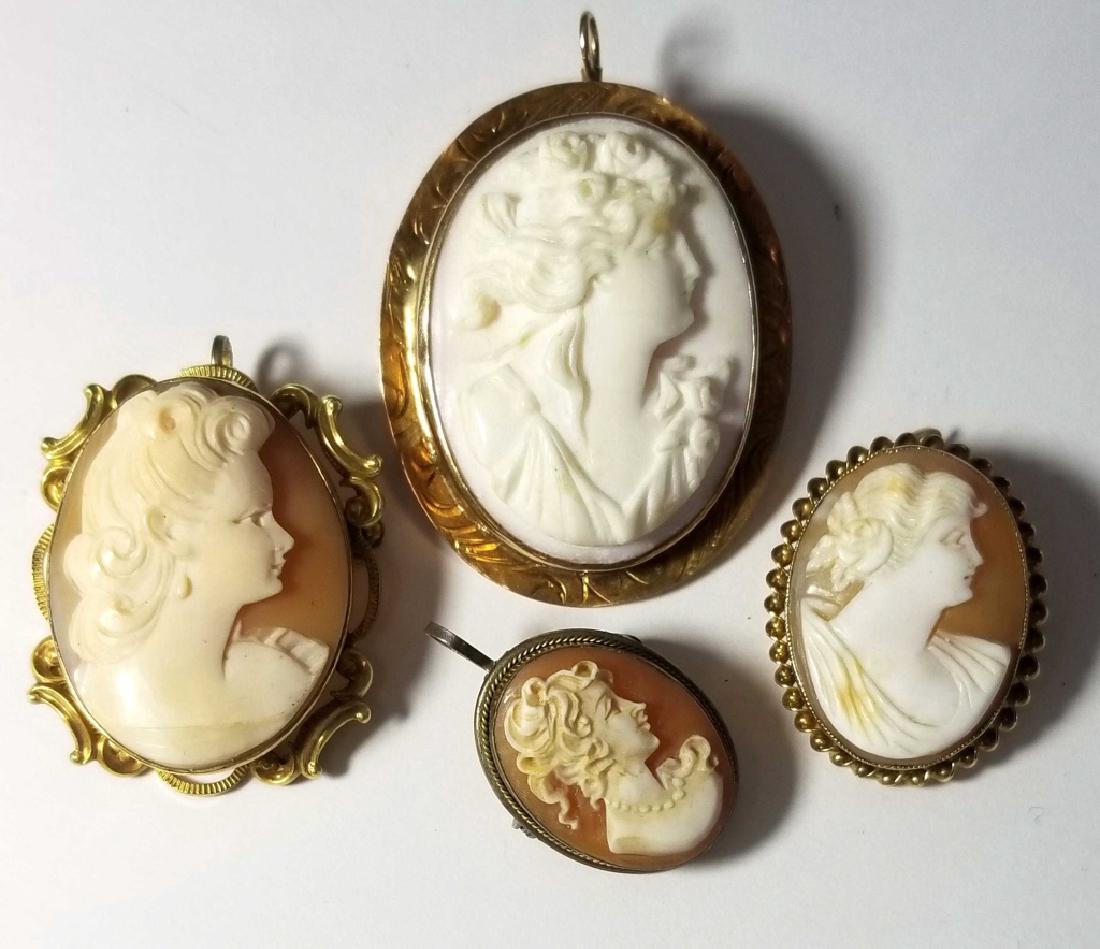 CARVED SHELL CAMEO PENDANT BROOCHES IN GOLD (1 of 5)