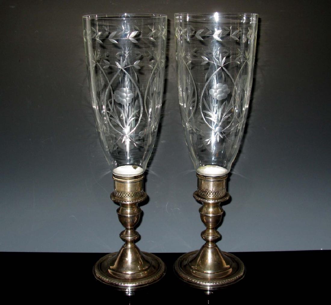 TOWLE STERLING CANDLE STICKS W/ HURRICANE SHADES (1 of 8)