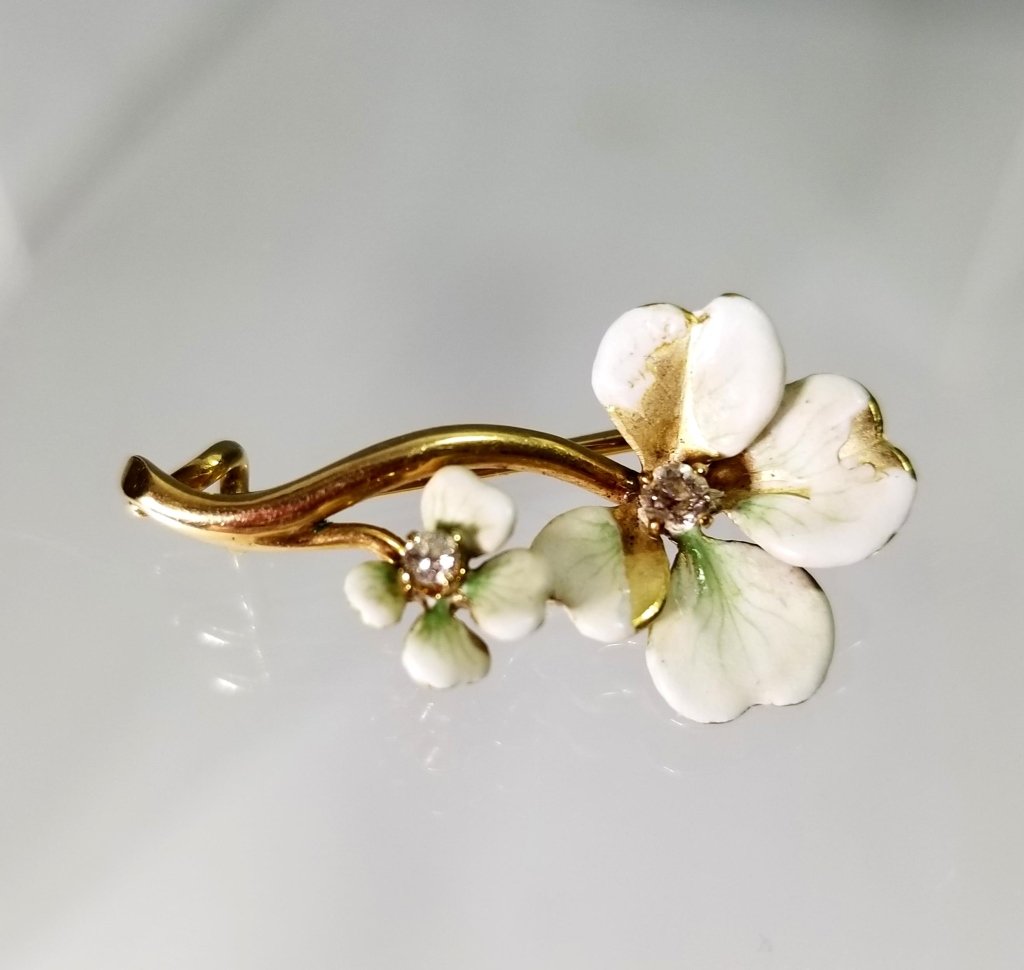 VICTORIAN 14K GOLD, DIAMOND 4 LEAF CLOVER BROOCH (1 of 4)