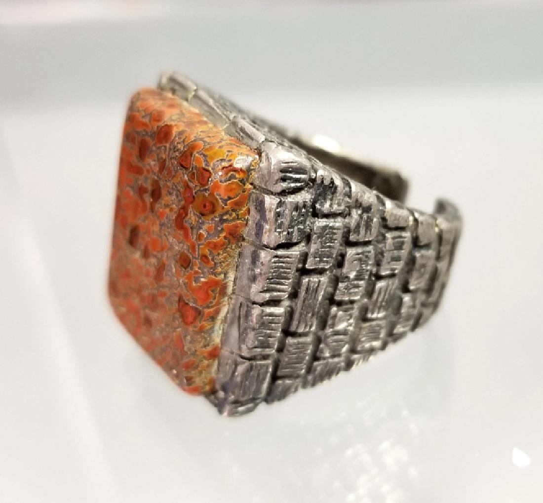 MENS STERLING BIKER RING WITH POPPY JASPER (1 of 5)