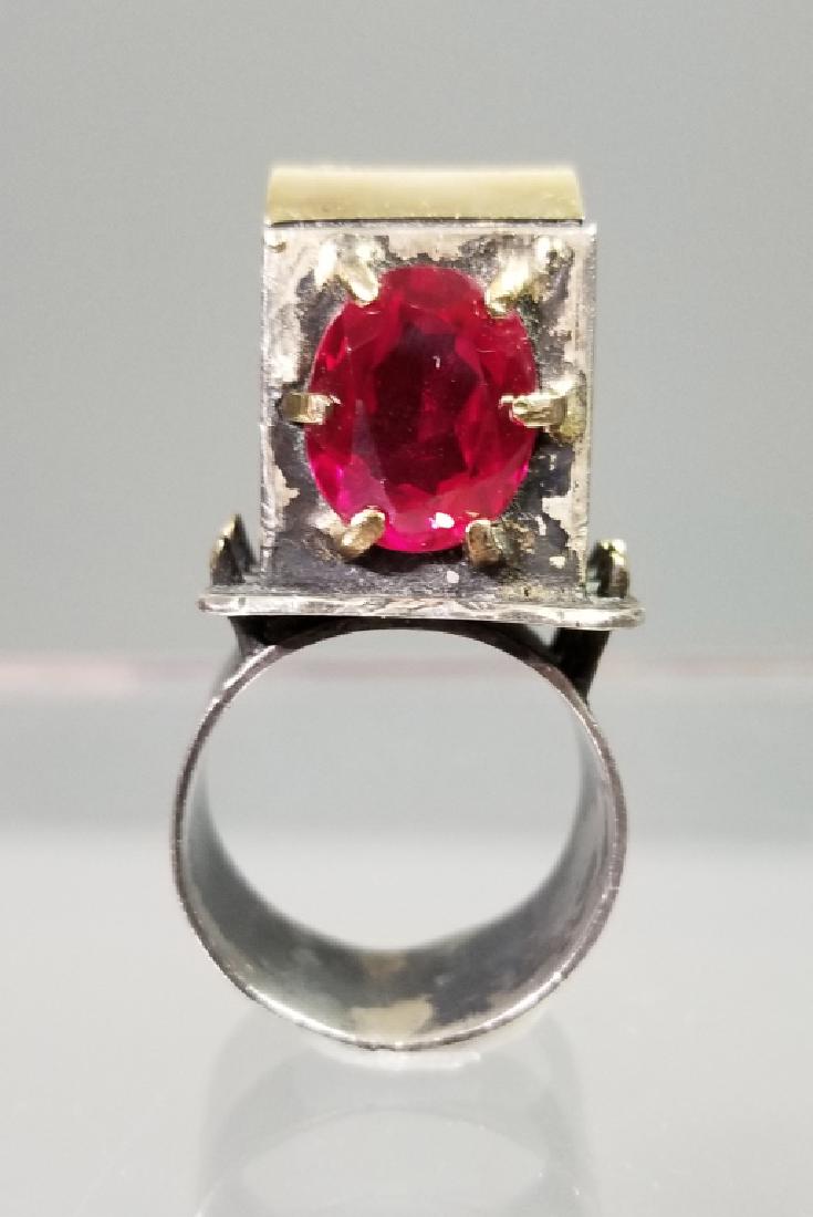 JEWISH WEDDING RING STERLING AND 14K GOLD: RING STERLING AND 14K GOLD: In the style of a Jewish Wedding ring, Size 9, 19.67g, 12.65dwt. These rings were worn by the bride, only on the day of her wedding and signified the home the bride and gro