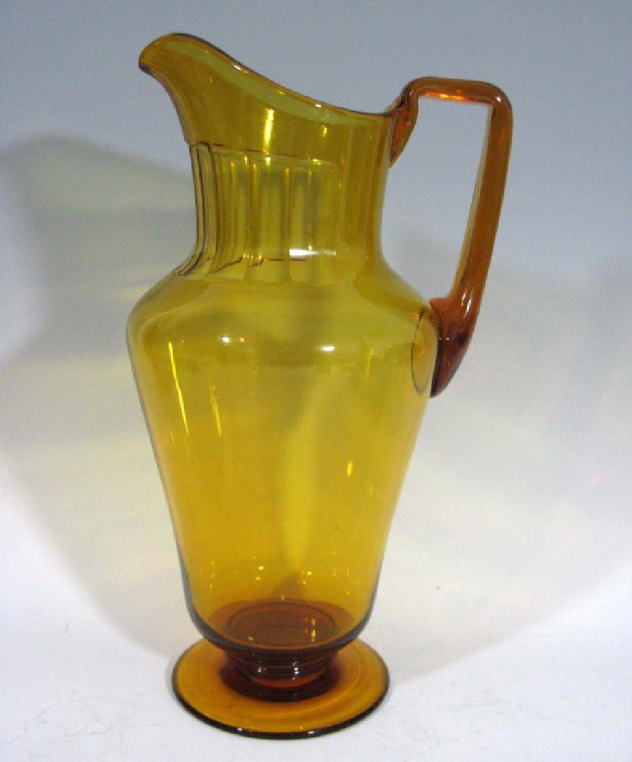 AMBER HAND BLOWN CUT GLASS FOOTED PITCHER 12"H (1 of 6)