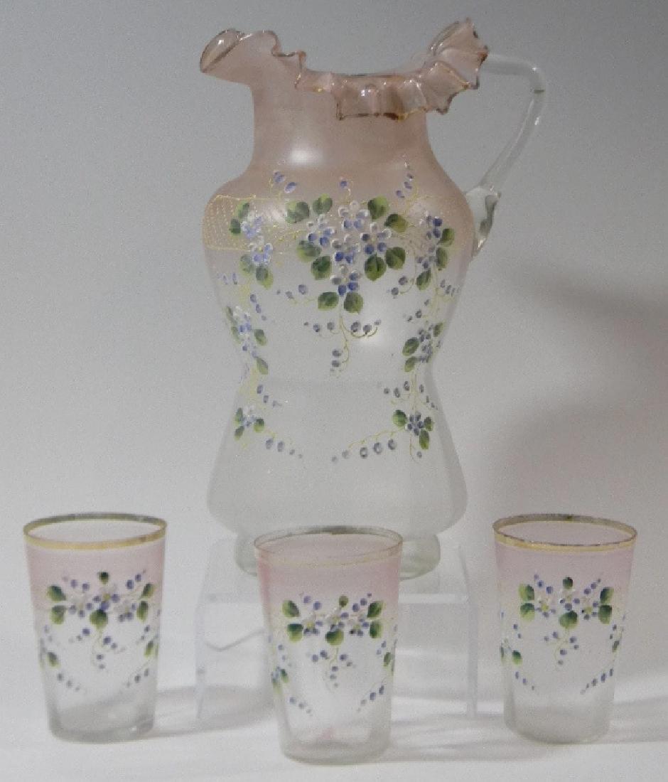VICTORIAN SATIN GLASS LEMONADE PITCHER & GLASSES (1 of 8)