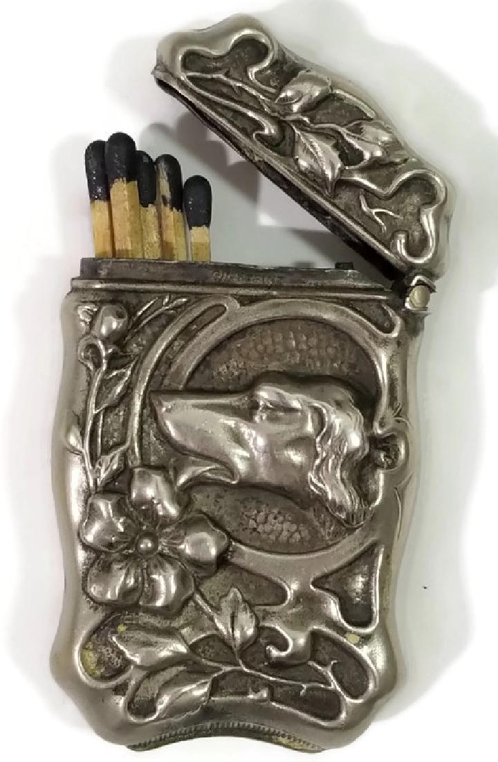 ART NOUVEAU SILVERINE MATCH SAFE WITH DOG (1 of 3)