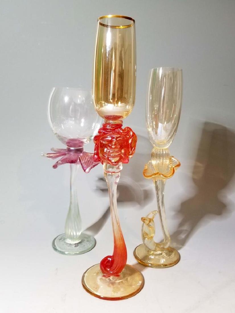 3 BRIONI ART GLASS CHAMPAGNE FLUTES AND GOBLET