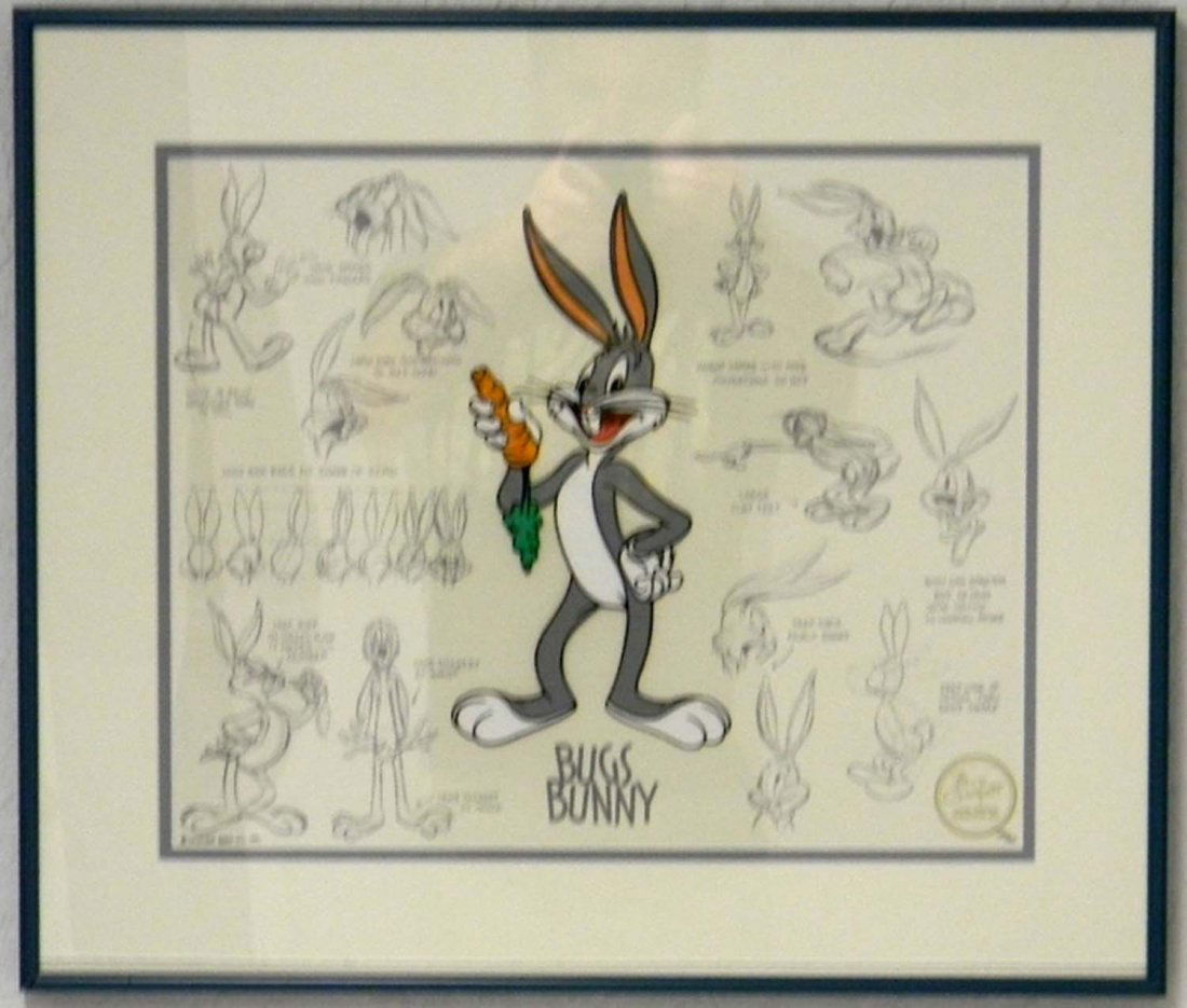 WB Bugs Bunny Hand Painted Clampett Model Cel Ed. 500: Warner Bros. Bugs Bunny Hand-Painted Model Cel, Ltd. Ed. 139/500; Part of the Bob Clampett hand painted cel series and matched number set with lots 108, 109, 110.