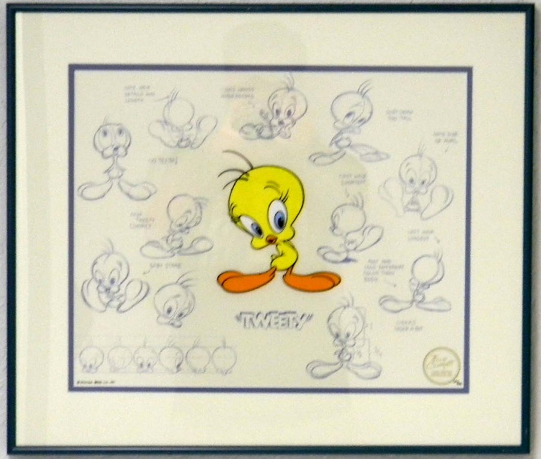 WB Tweety Bird Clampett Hand Painted Ltd Ed. Model Cel: Warner Bros. Tweety Bird, Hand-Painted Model Cel, Ltd. Ed. 139/500; Part of the Bob Clampett hand painted cel series and matched number set with lots 107, 108, 110.