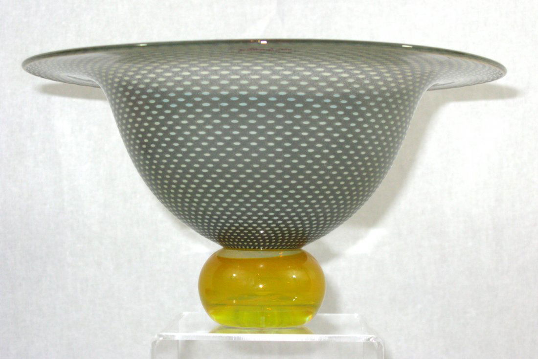 Vera Walther Signed German Hand-Blown Glass Bowl: Vera Walther Signed German Hand-Blown Glass Bowl; measures 4.5"h x 8.75"w.