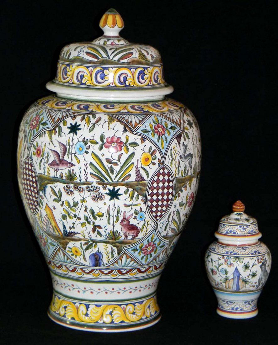 Pair of Hand Painted Ceramic Vases Portugal one Filcer