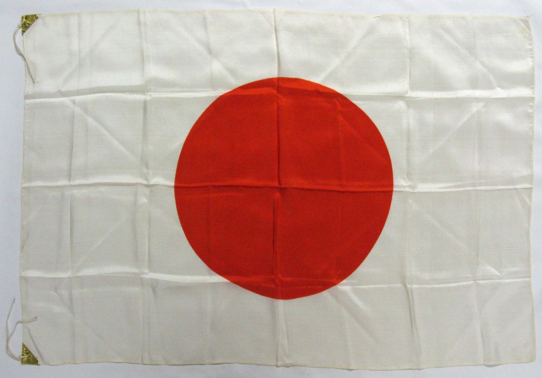 Japanese Silk WWII Bringback Meatball Flag; gold tabs: Provenance: descended through the family to the current owner's grandson a retired Florida policeman. 26.5" x 39"
