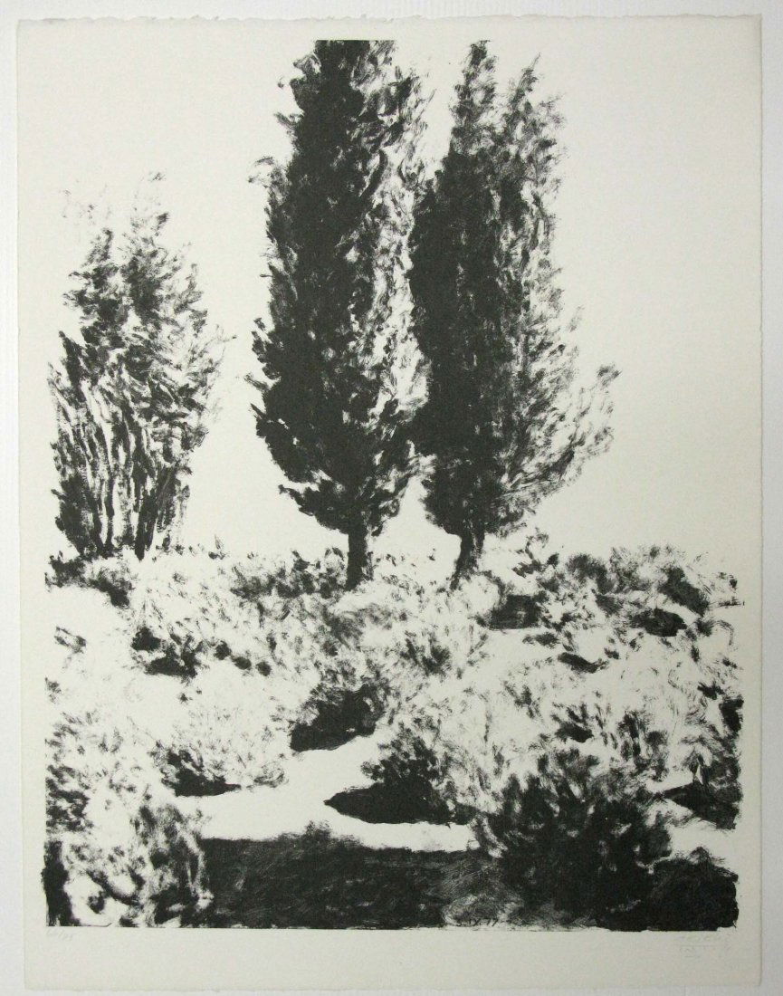 Avigdor Arikha 1977 Lithograph Jerusalem Cypress: Avigdor Arikha (1929 - 2010) 1977 Lithograph on paper titled Jerusalem Cypress and Lavender. This piece has been hand-signed and numbered by the artist. Ltd. Ed. 66 of 75. This image is included in Ar