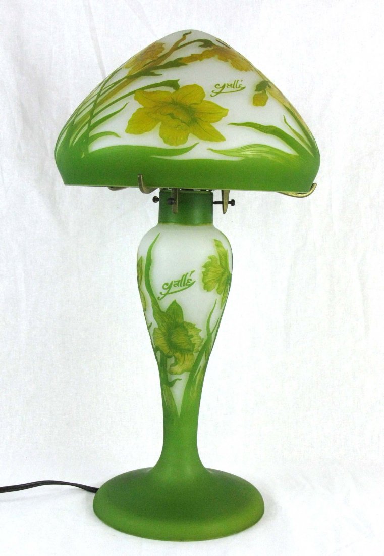 Vintage Galle Cameo Glass Lamp with Glass Shade