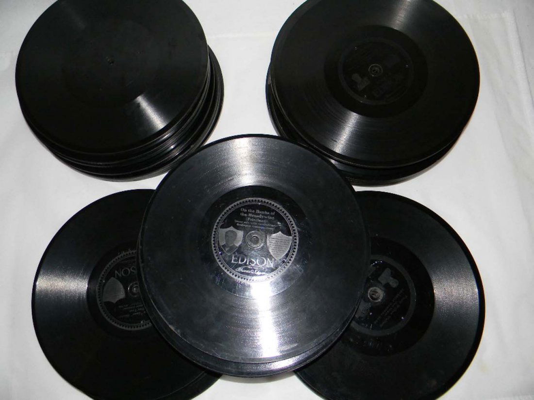 Lot of 41 Edison Diamond Disc Phonograph Records: Lot of 41 Edison Diamond Disc C250 Phonograph Records. Records produced between 1912 - 1920. Molded labels with numbers between 50326 and 50830 (30 in total). Also including molded labels with numbers