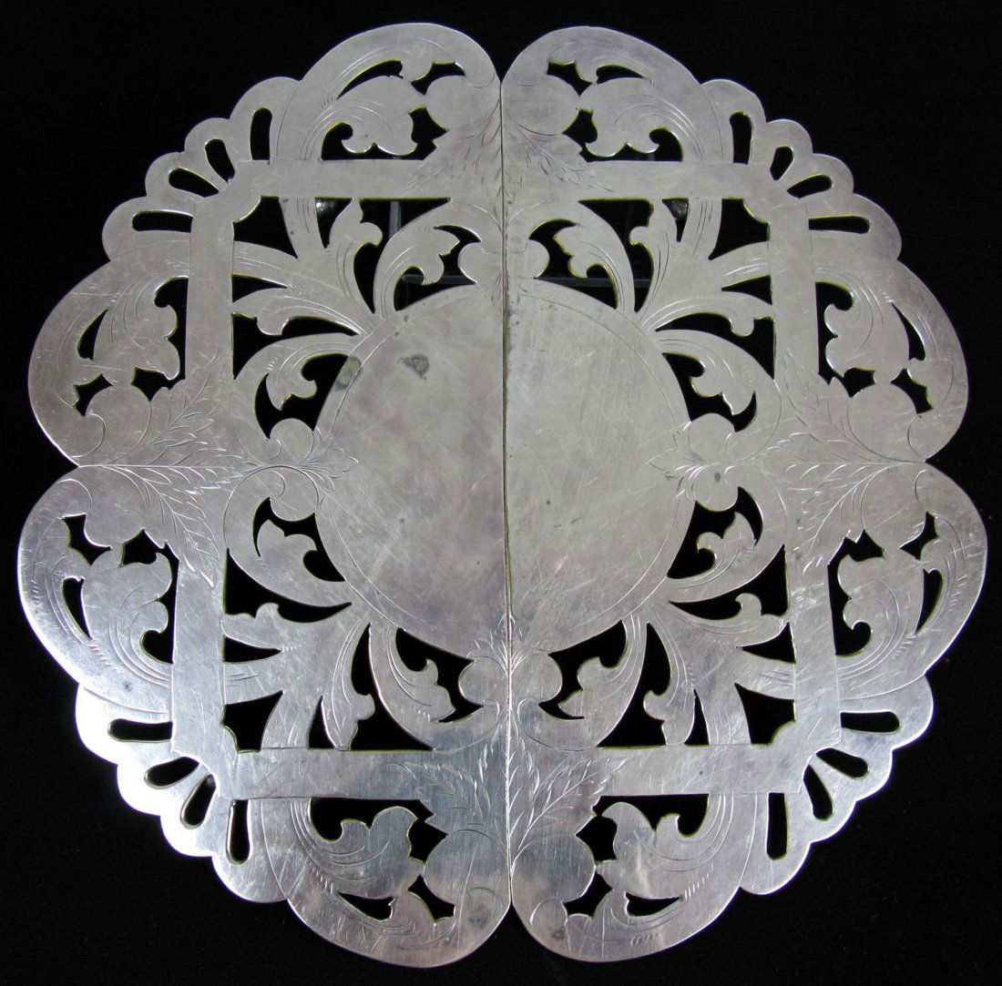 Reticulated Silverplate Trivet by E. G. Webster & Sons: Reticulated Silverplate Foliated Trivet on four round feet by E. G. Webster & Son; measures 9.5"d x .75"h