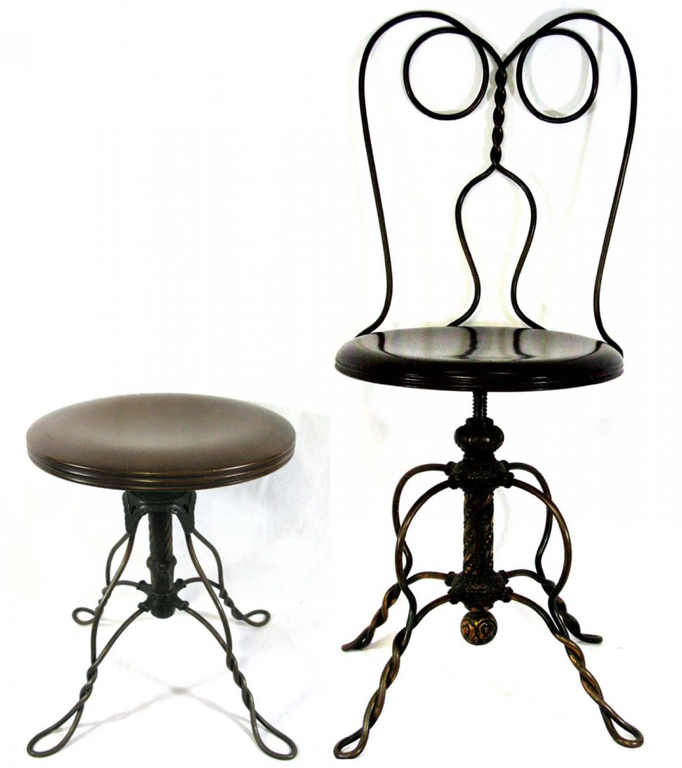 Antique American Tonk Chicago Ice Cream Chair & Stool