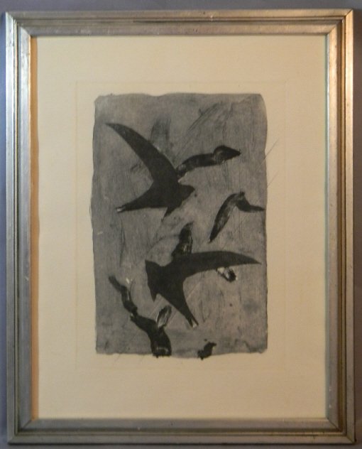 Georges Braque Vintage Etching Birds in Flight: Georges Braque (1892- 1963, France) Vintage Etching in ink on paper Birds in Flight", etching released through , "The Collector's Guild" and purchased directly by the consignor in the 1960's. In origi