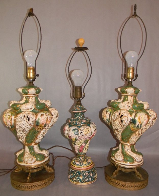 3 VINTAGE ITALIAN CERAMIC GILDED CHERUB LAMPS