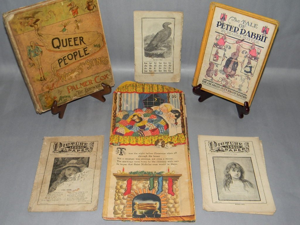 COLLECTION OF 19TH C. CHILDREN'S BOOKS: THE TALE OF PETER RABBIT; Enlarged Picture Edition. Color Drawings by Estelle Vivienne Frantz; Pub. Albert Whitman & Co., 1926. (Just Right Edition); â€œQUEER PEOPLE WITH WINGS AND STINGSâ€ by 