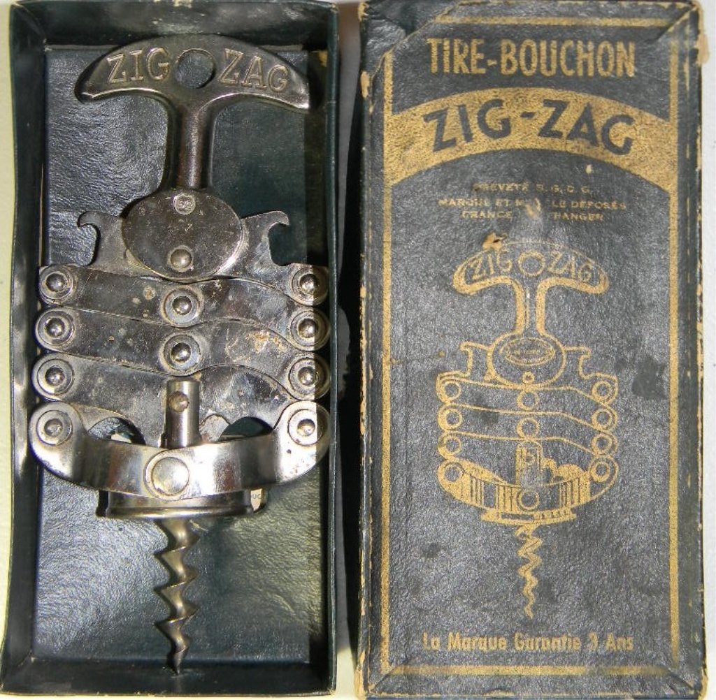 VINTAGE ZIG-ZAG TIRE-BOUCHON FRENCH CORKSCREW: VINTAGE ZIG-ZAG TIRE-BOUCHON FRENCH CORKSCREW: Includes the instruction booklet and original box. The Zig-Zag is considered one of the classic and best corkscrews made, the company still makes them us