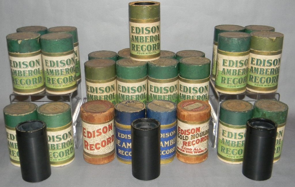 28 EDISON ORIGINAL AMBEROL PHONOGRAPH CYLINDERS: 28 EDISON ORIGINAL 4 MINUTE AMBEROL PHONOGRAPH CYLINDERS: 1.) 498, Irish and Scotch Melodies - Fantasia (Wm, R. Stobbe); Xylophone Solo; Charles Daab 2.) 75, Cal Stewart: Uncle Josh Keeps House 3.) 66