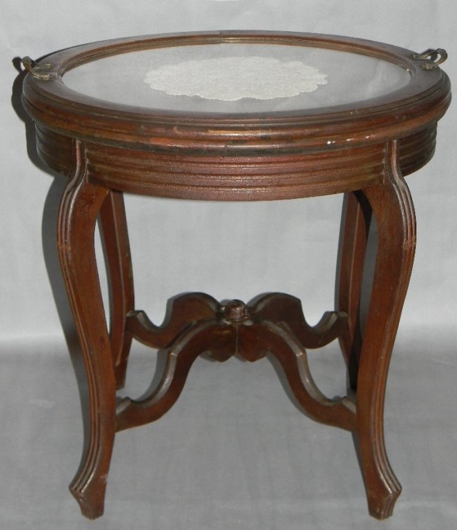 Antique tea table sale removable glass tray
