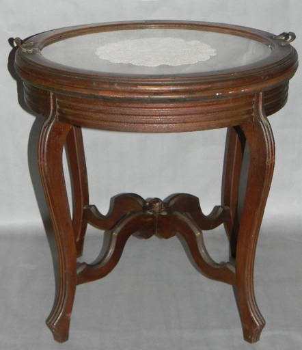 Antique Tea Table With Removable Glass Tray