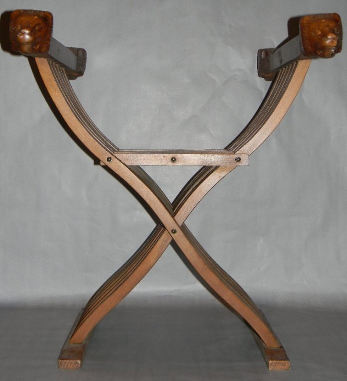 SAVONAROLA X- FRAME TABLE OR CHAIR BASE WITH LIONS: SAVONAROLA X- FRAME TABLE OR CHAIR BASE WITH LIONS: Lion head, 27" h x 23.5" w x 27" d (68.58 cm x 59.69 cm x 68.58 cm).