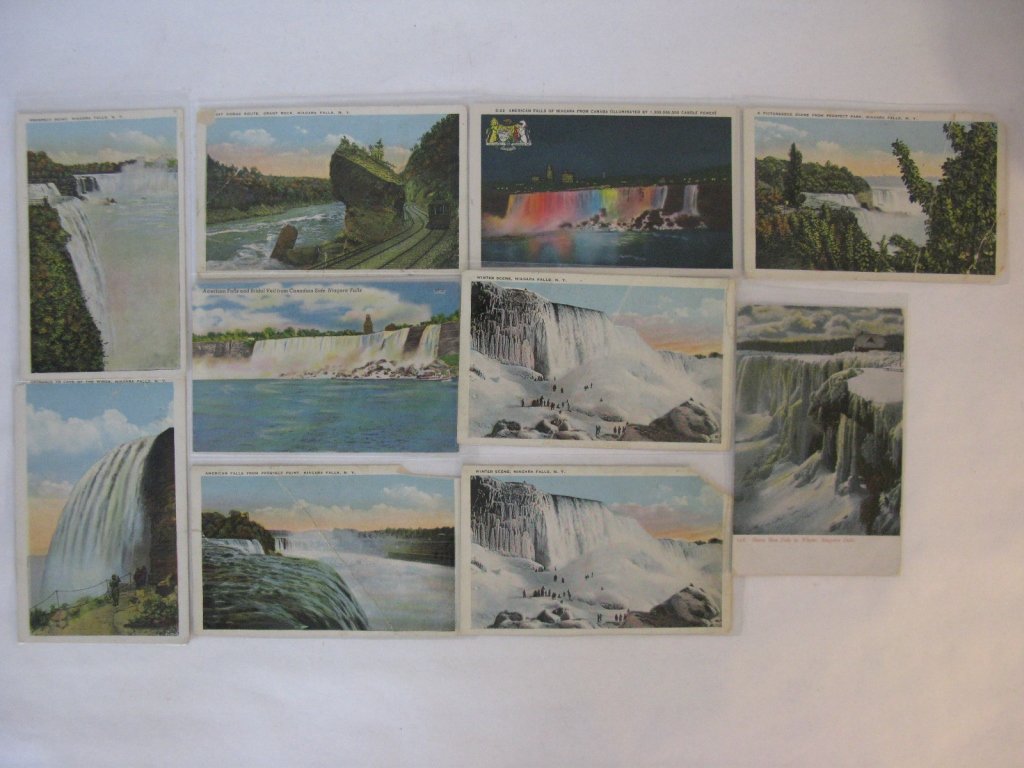 46 VINTAGE POSTCARDS: PRISON, FLORIDA, DISNEY: 46 vintage postcards housed in acid free sleeves, scenes include: Hotels, Motels, Holiday Inns, Niagara Falls, City of the Atomic Bomb, Folsom State Prison, South of the Border, Polynesian Resort, Dis