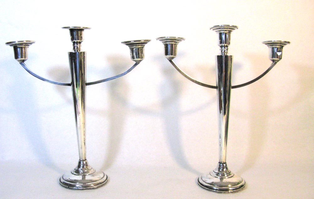 PAIR ART DECO STERLING THREE LIGHT CANDLEABRA (1 of 6)