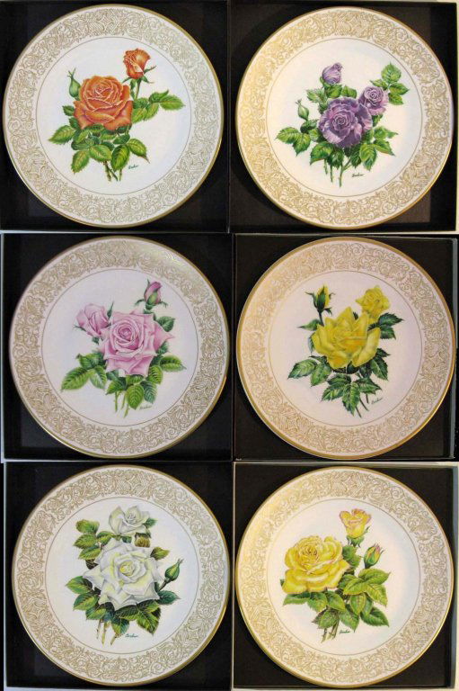 8 BOEHM PORCELAIN EDWARD MARSHALL ROSE PLATES (1 of 6)