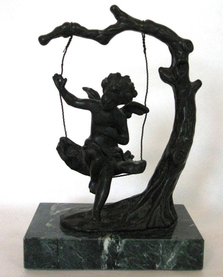 AFTER AUGUSTE MOREAU BRONZE CHERUB ON A SWING (1 of 4)