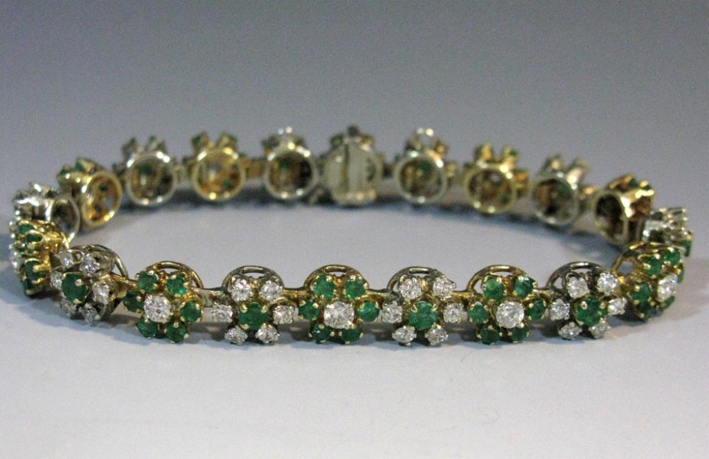 14K GOLD, DIAMOND, EMERALD BRACELET 8 CARATS TOTAL (1 of 6)