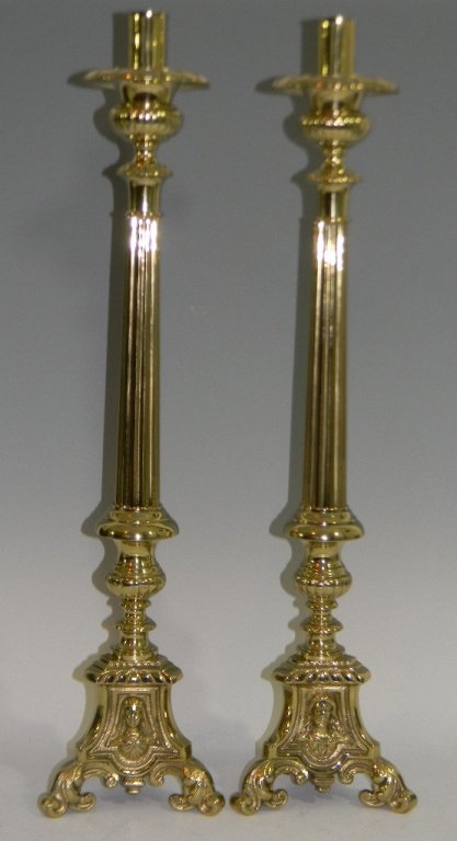23"H PR OF BRASS ALTAR CANDLE STICKS BAROQUE STYLE (1 of 8)
