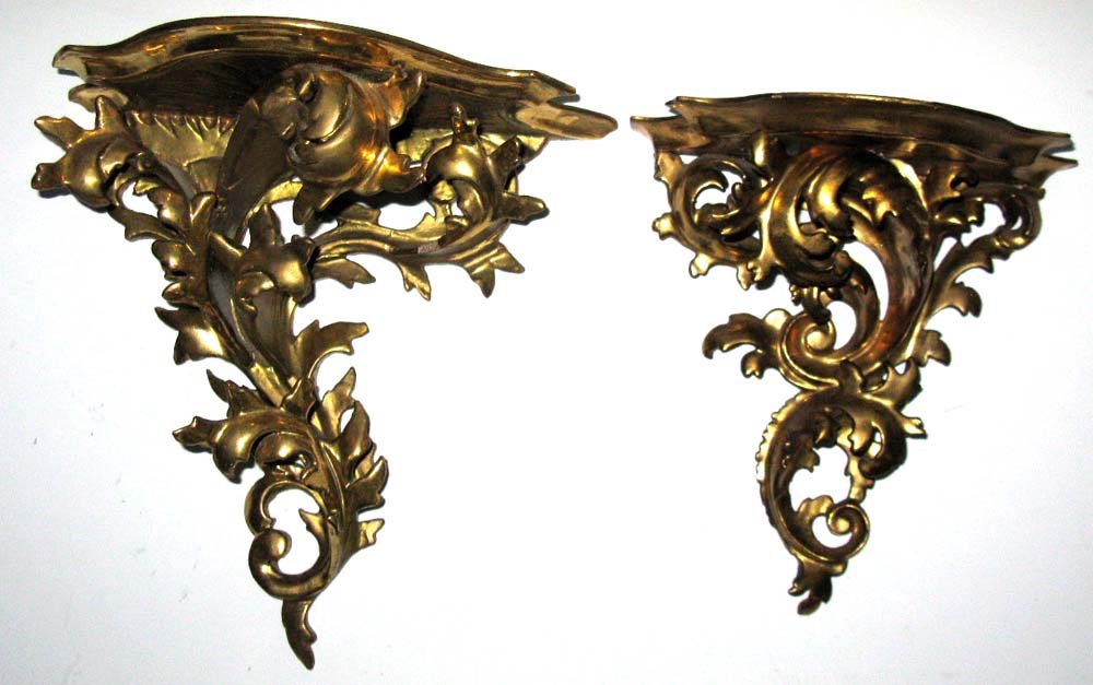 PAIR OF ANTIQUE ITALIAN GILDED WOOD WALL SHELVES (1 of 7)