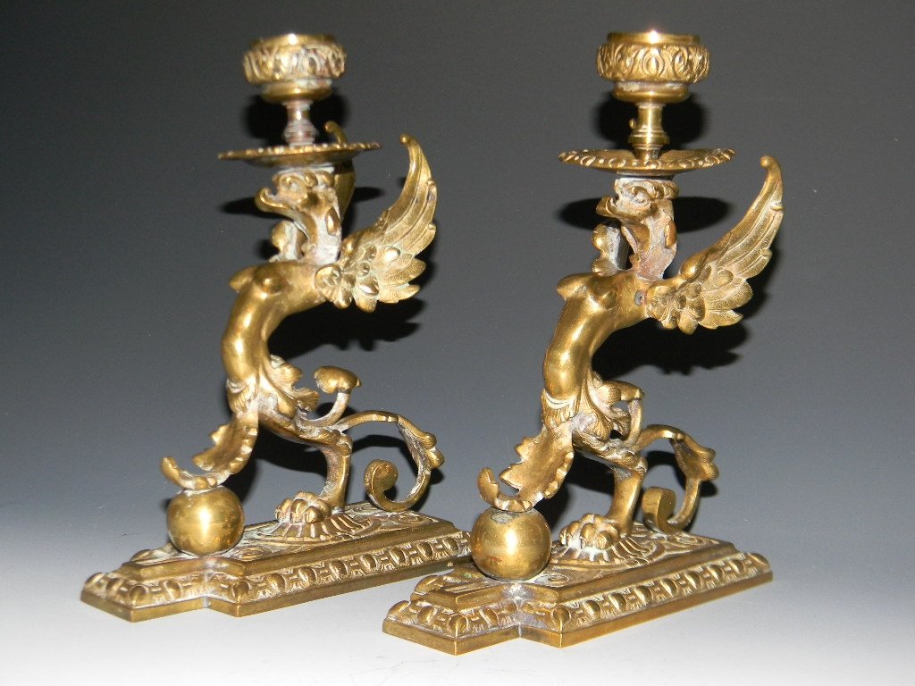 PAIR OF BRASS RENAISSANCE REVIVAL CANDLESTICKS (1 of 6)