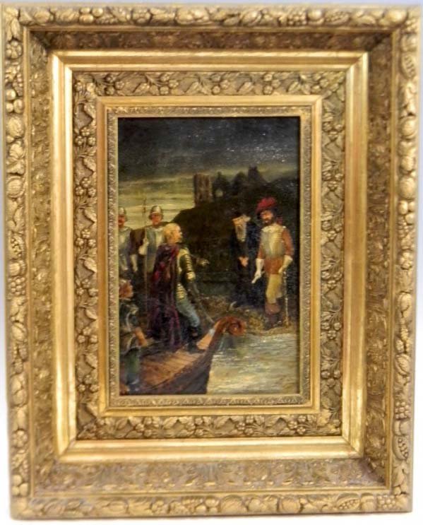 19TH SIGNED OIL ON TIN CONTINENTAL MILITARY SCENE (1 of 9)