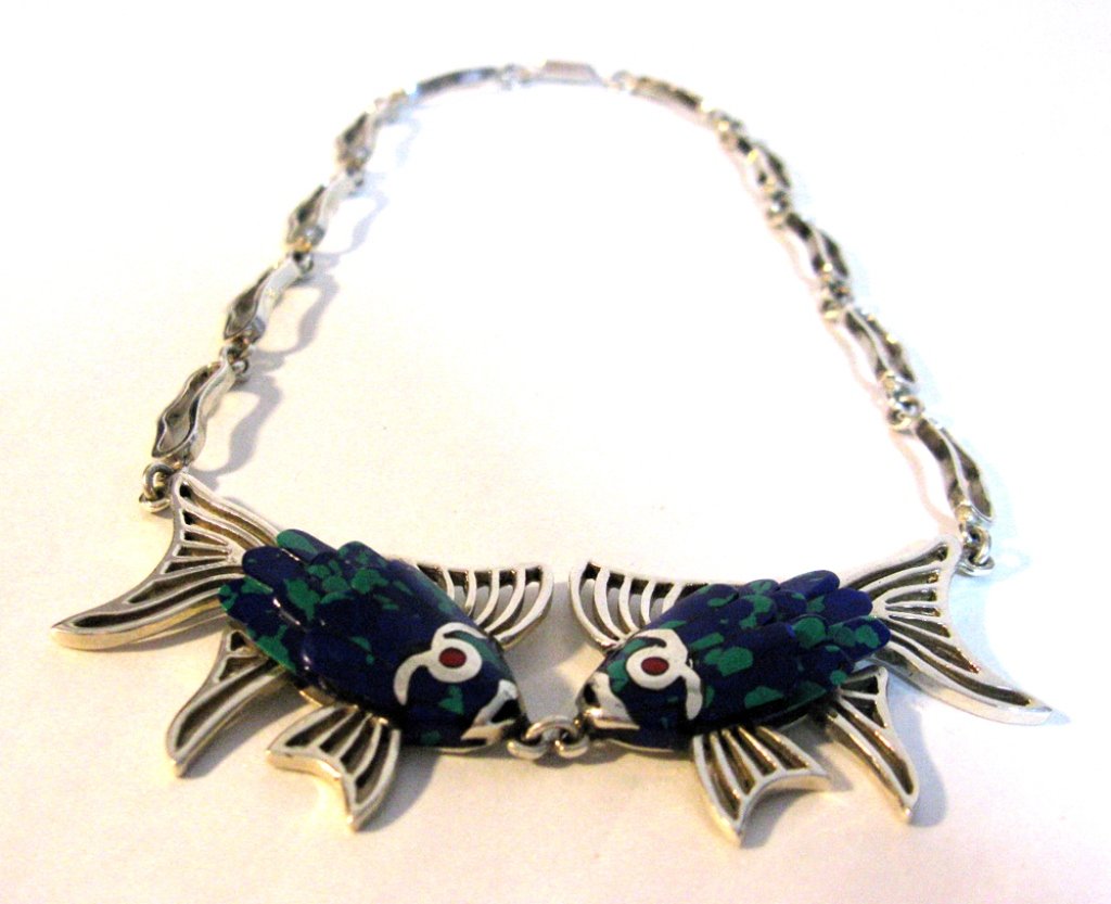 TAXCO SIGNED .950 & .925 AZURITE FISH NECKLACE (1 of 7)