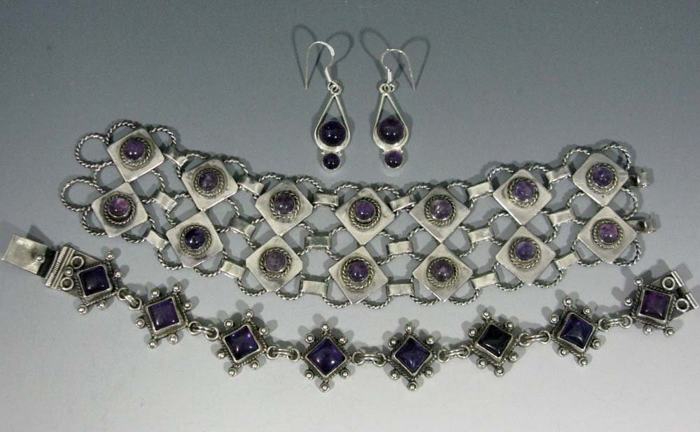 STERLING & AMETHYST BRACELET AND EARRINGS (1 of 10)