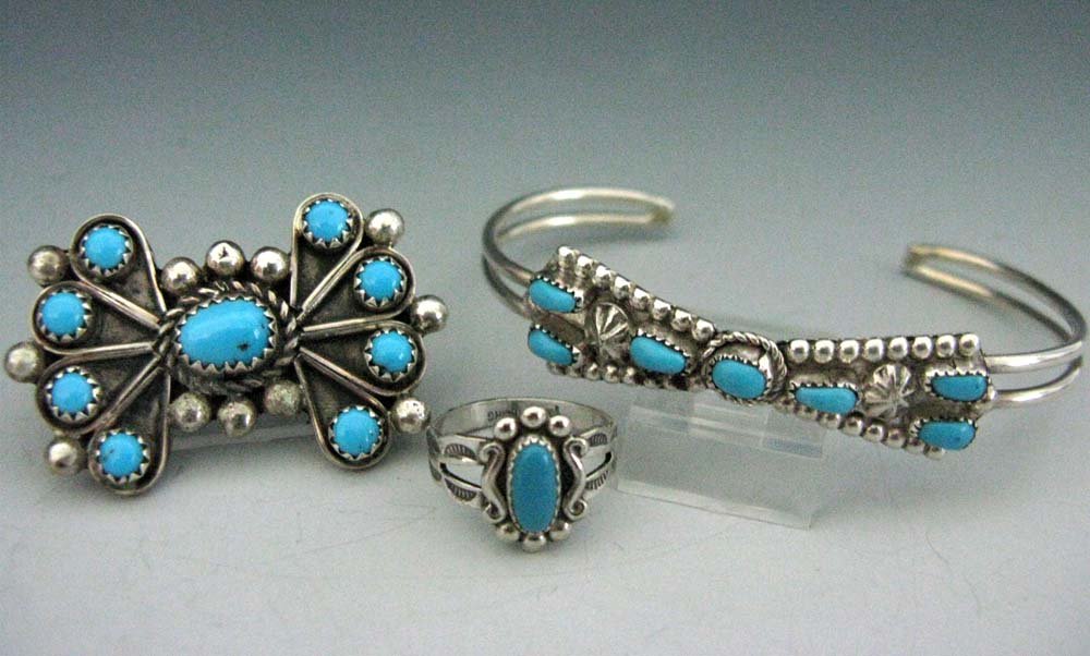 NATIVE AMERICAN STERLING & TURQUOISE JEWELRY 3 PC SUITE (1 of 4)