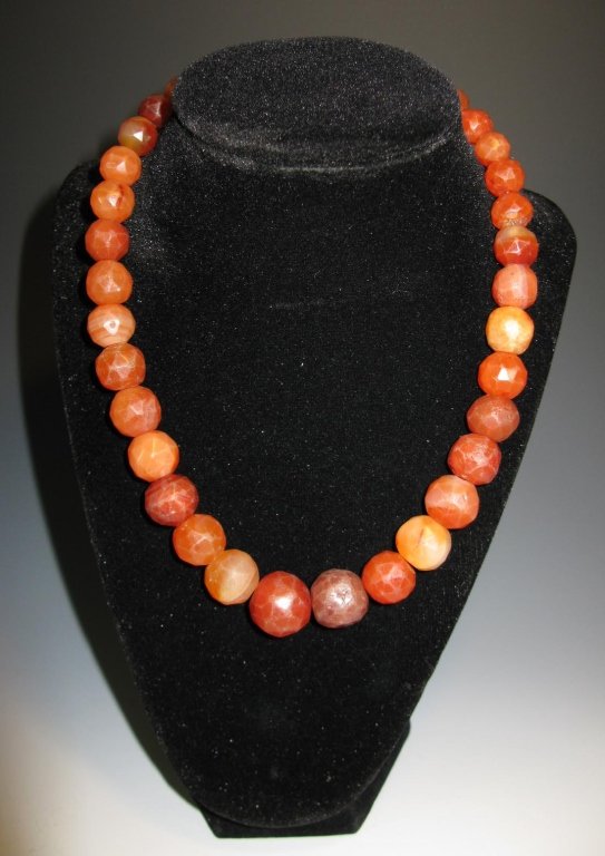 CHINESE CARNELIAN AGATE BEAD NECKLACE W/ STERLING (1 of 6)
