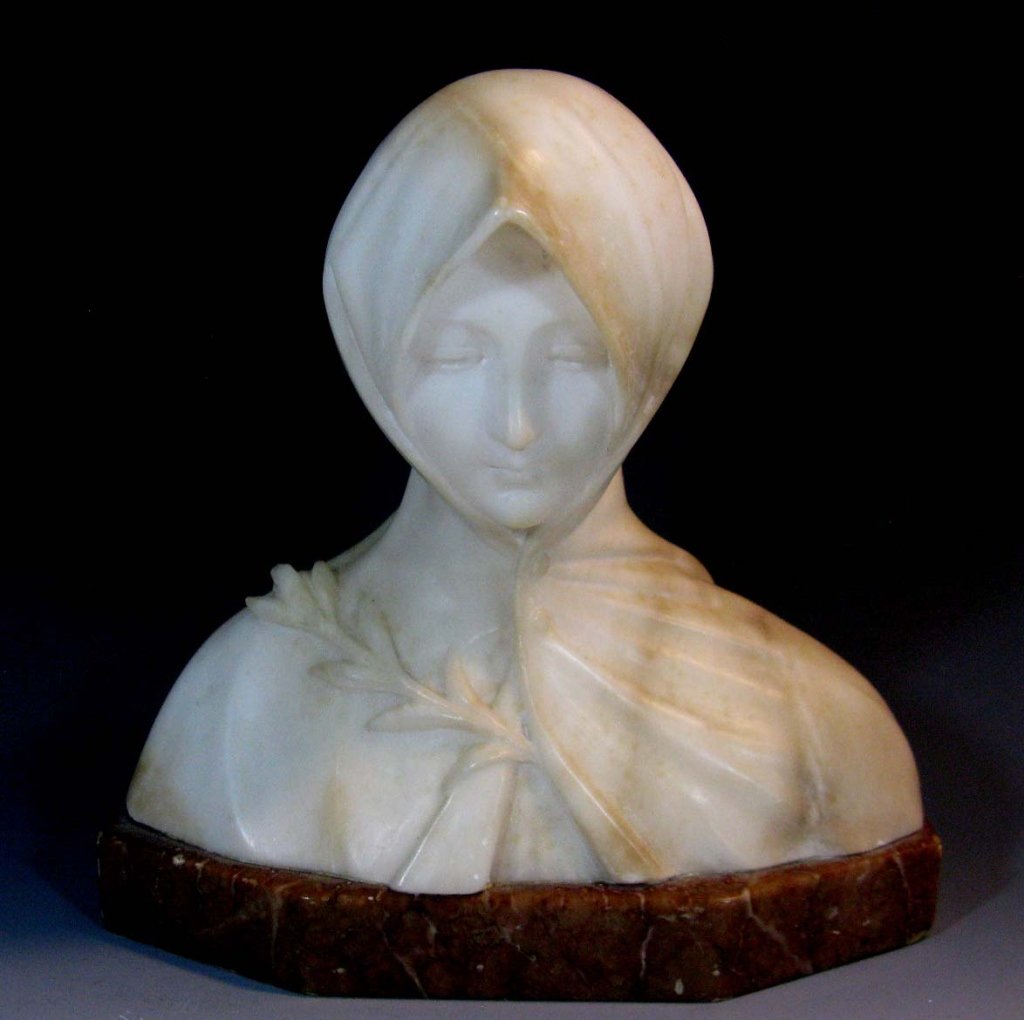 SIGNED 19th C CARVED MARBLE FEMALE BUST (1 of 4)