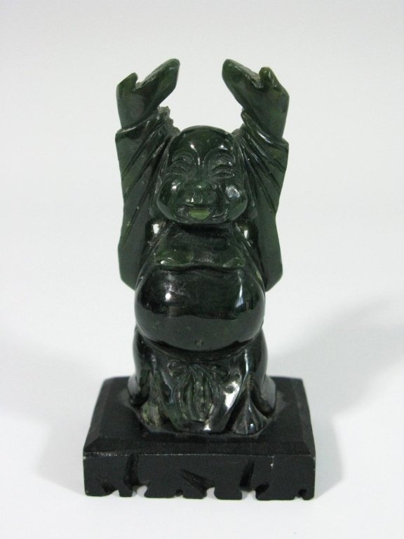 MINIATURE CARVED GREEN JADE BUDDHA (1 of 3)