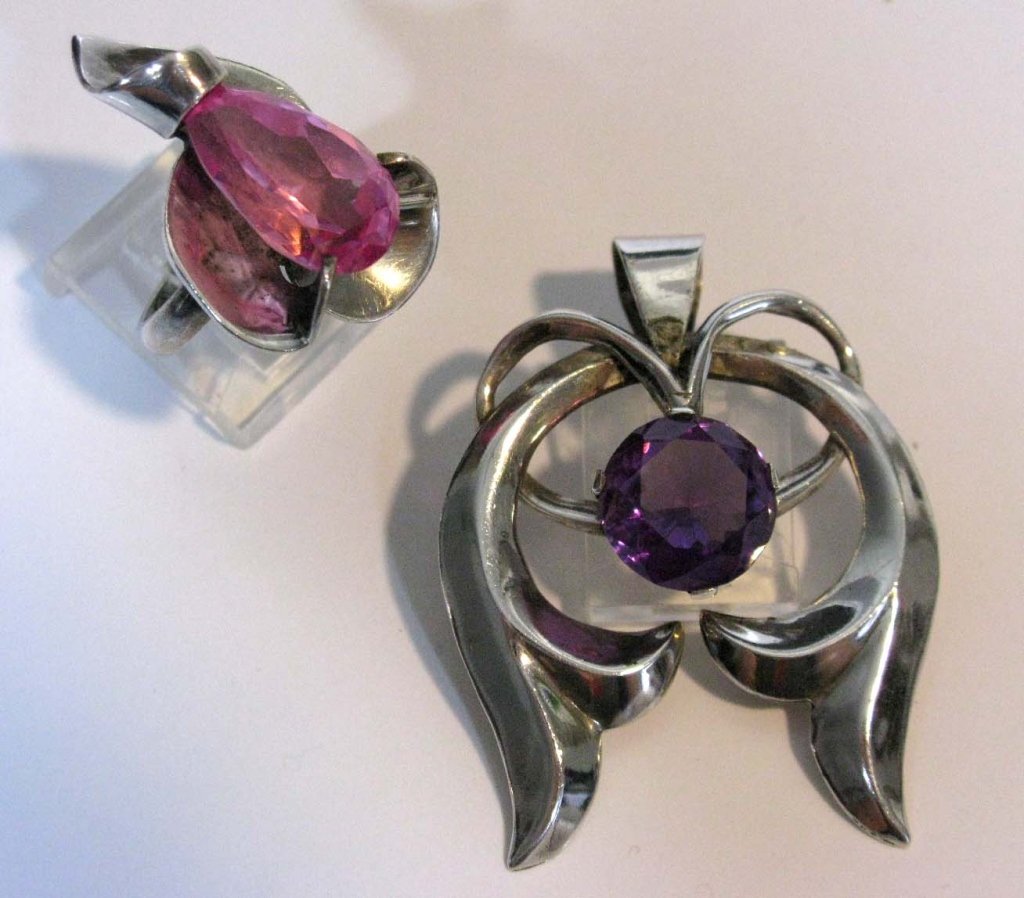 TAXCO STERLING w/ FAUX GEM STONE PENDANT & RING (1 of 7)