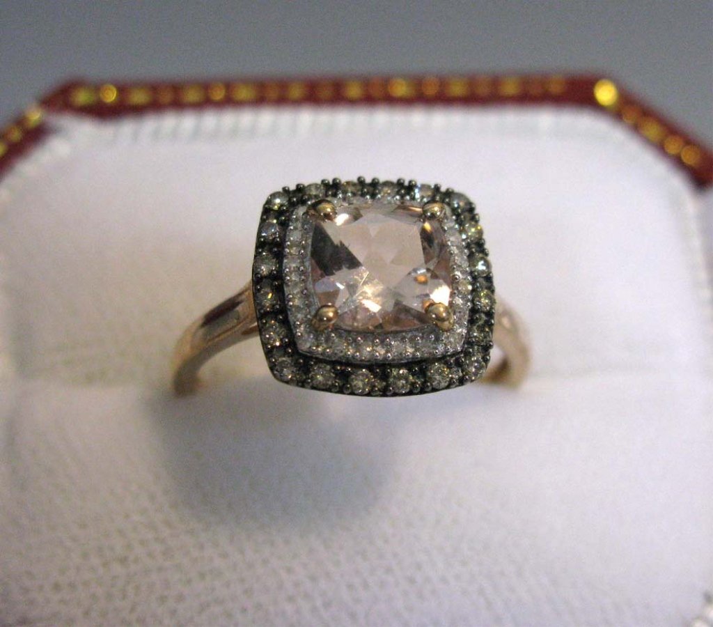 10K ROSE GOLD RING W/ DIAMONDS & PINK MORGANITE (1 of 6)