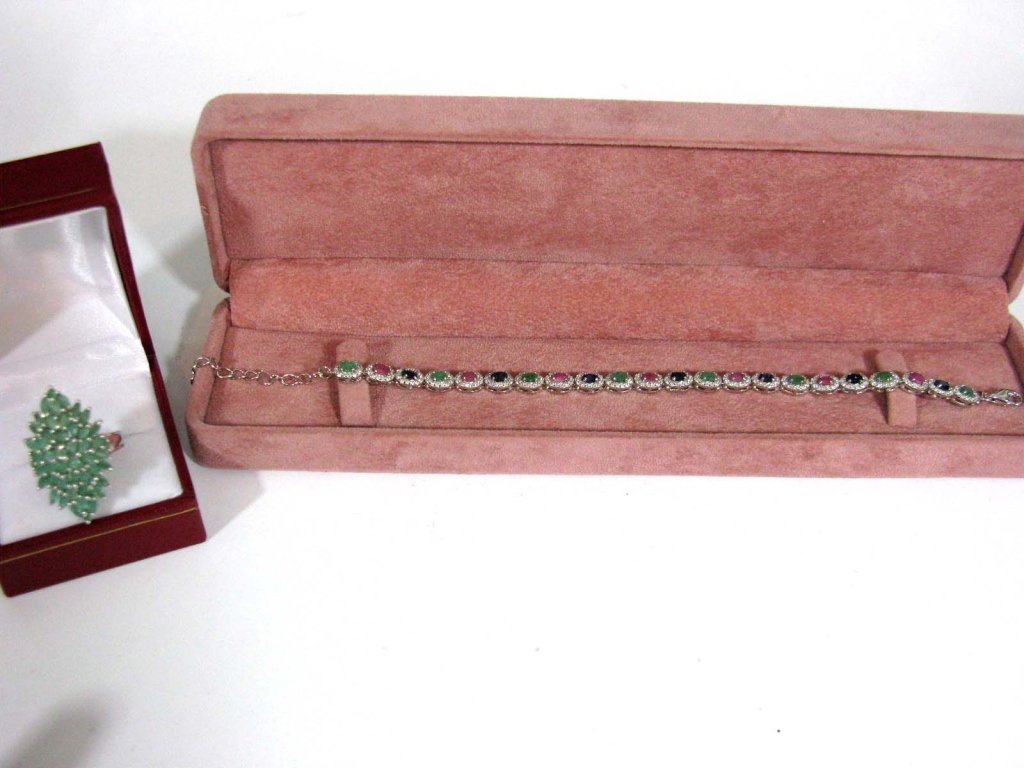 STERLING JEWELRY W/ SAPPHIRES, EMERALDS & RUBY (1 of 6)
